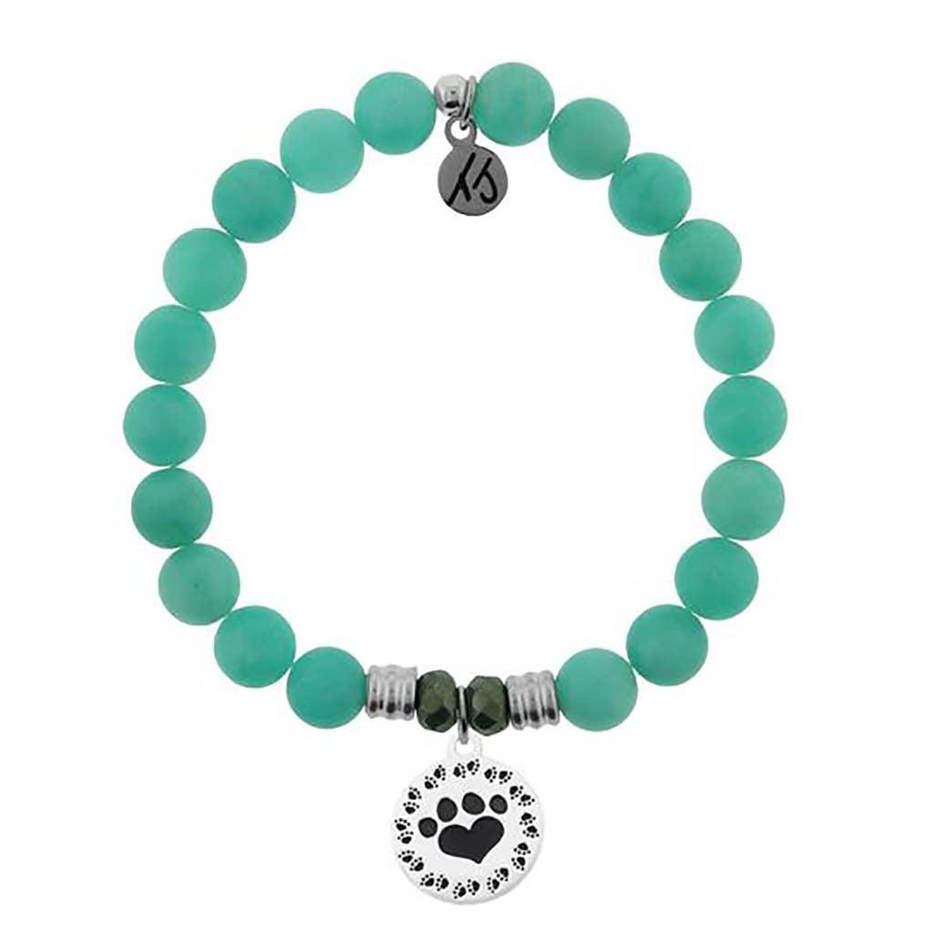 T. Jazelle  Peruvian Amazonite Stone Bracelet with Paw Print Sterling Silver Charm