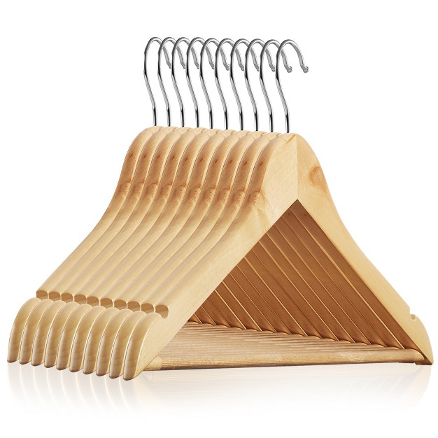 Casafield Wooden Suit Hangers Non slip Pant Bar amp Swivel Hook Set Of 10