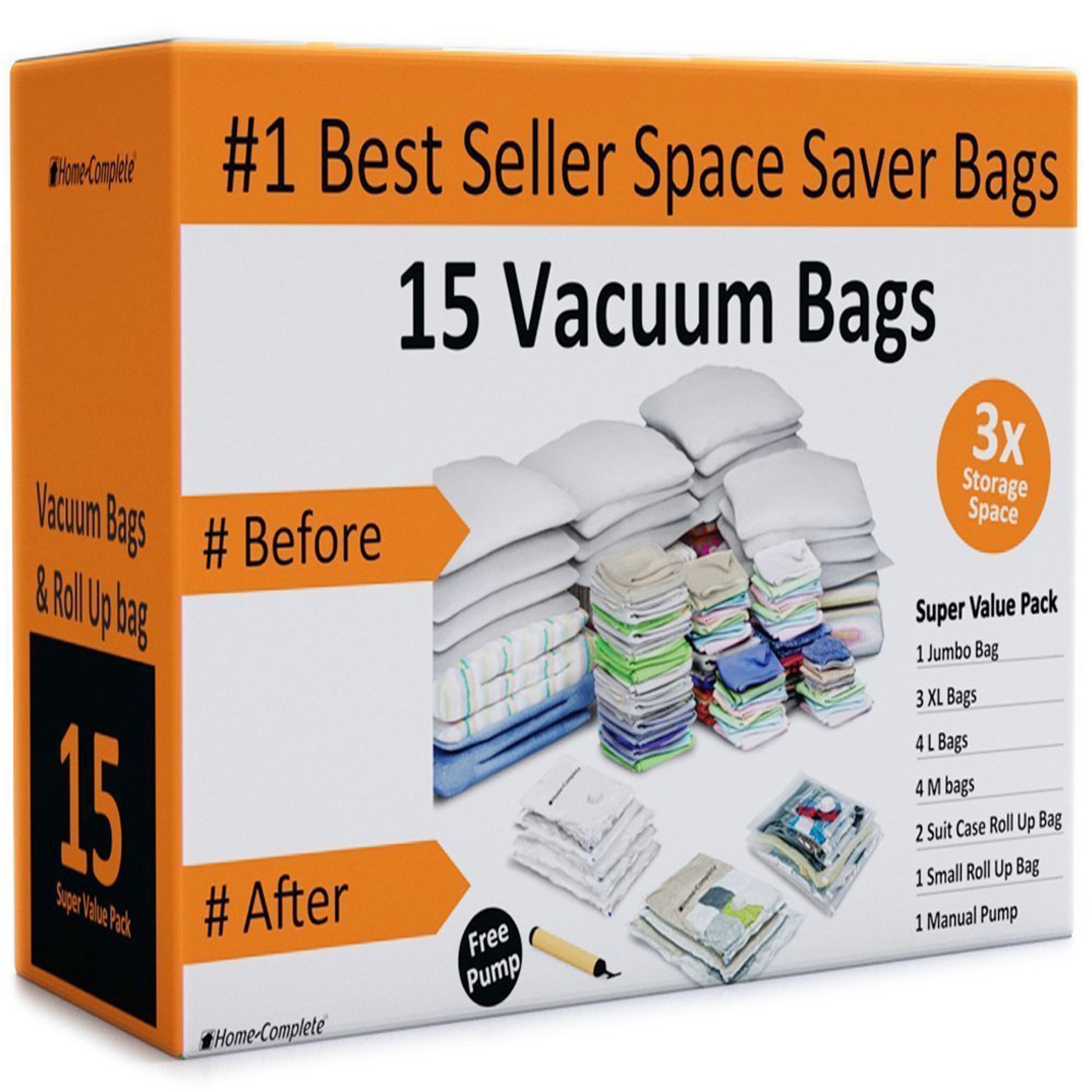 Plastic Vacuum Storage Bags to Shrink Down Closet Clutter, Store and Organize Clothes by Everyday Home (Set of 15)