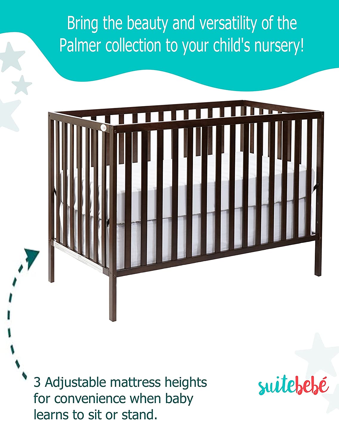 YELROL Palmer 3 in 1 Convertible Crib - Quick Ship  Espresso