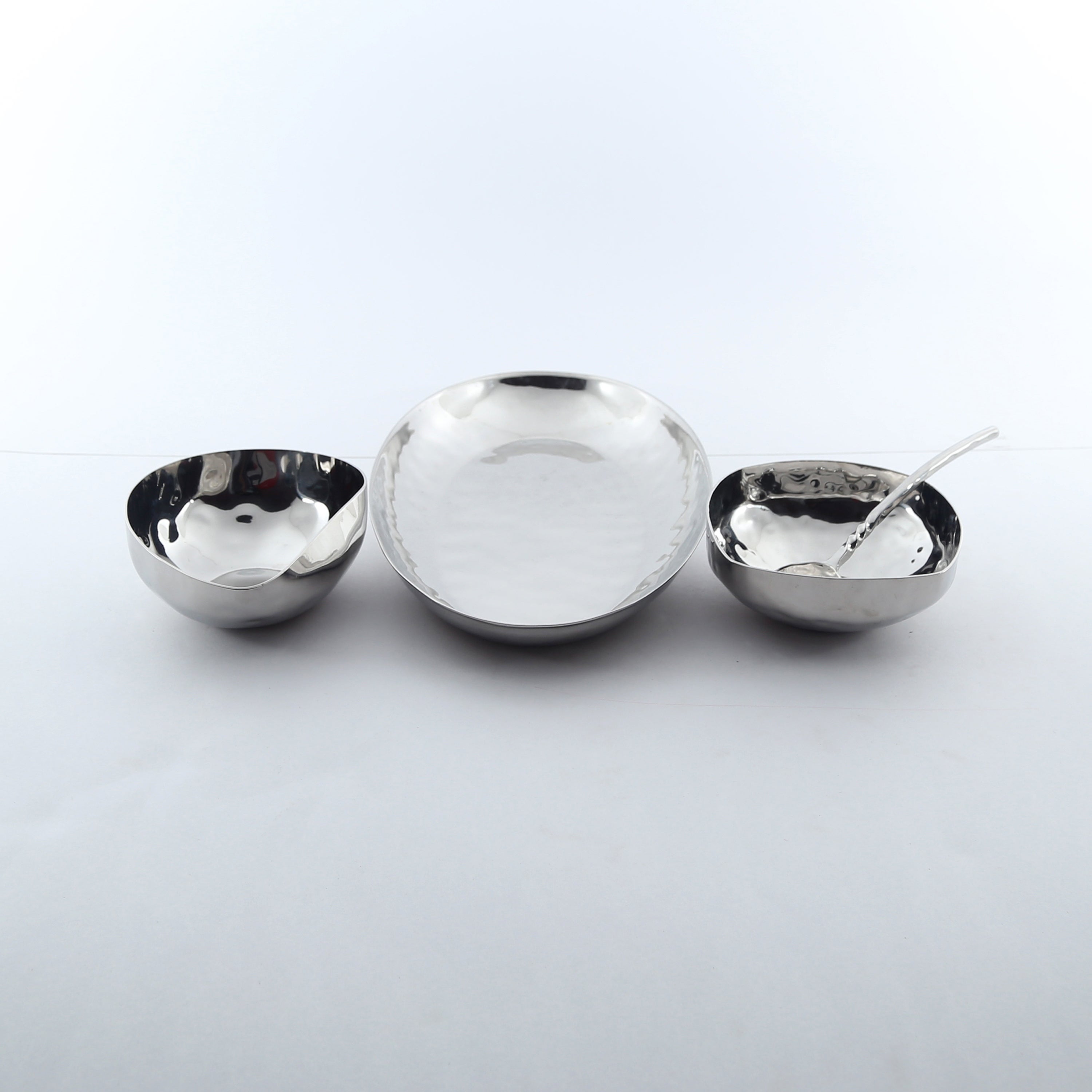 Full Polished Hammered Stainless Steel 4 Pcs. Cream and Sugar Set