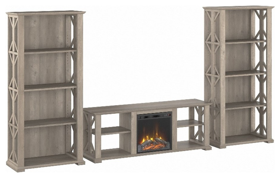 Homestead Electric Fireplace TV Stand with Bookcases in Gray   Engineered Wood   Farmhouse   Entertainment Centers And Tv Stands   by Homesquare  Houzz