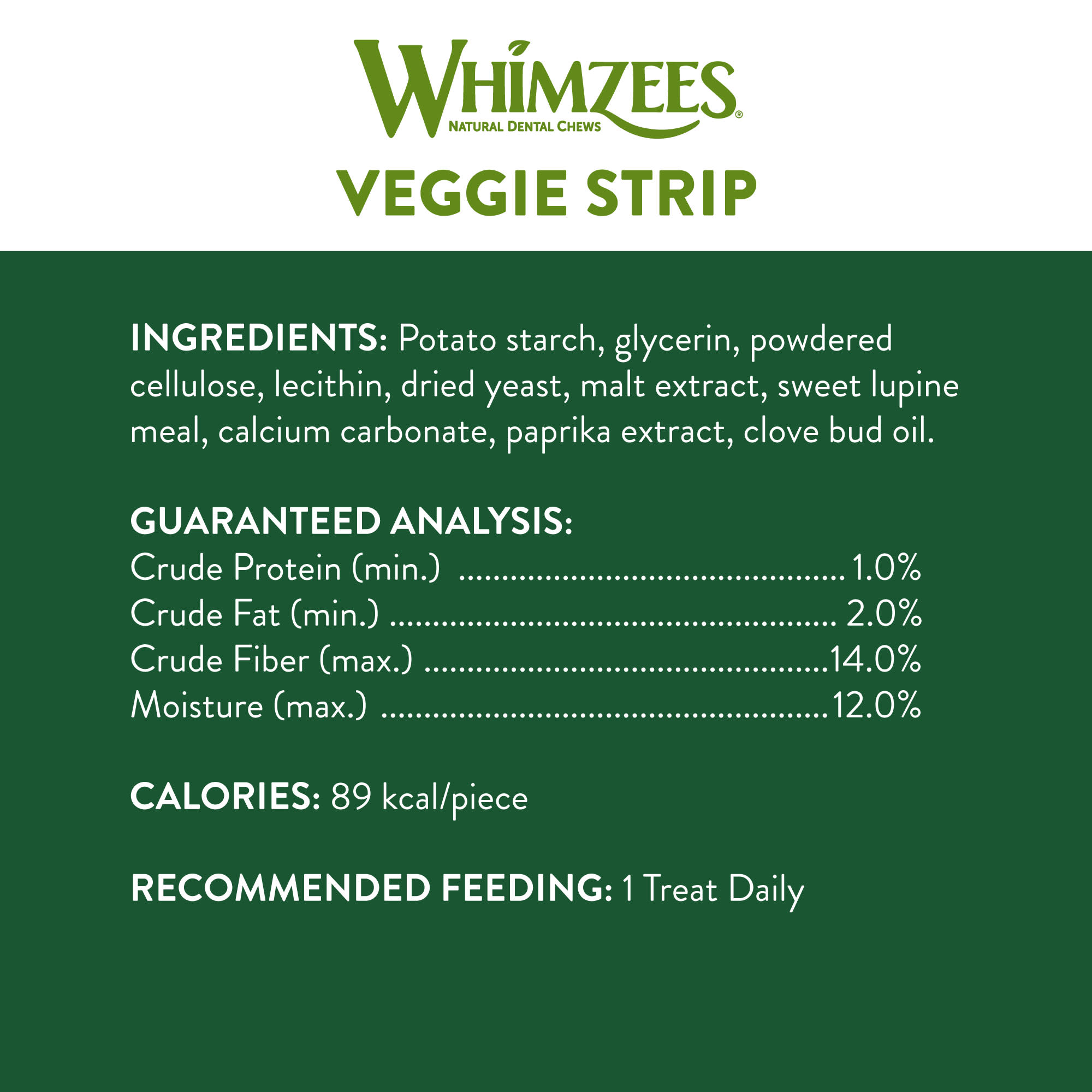 WHIMZEES Natural Grain Free Daily Dental Long Lasting Veggie Strips Medium Dog Treats， 14.8 oz.， Pack of 14