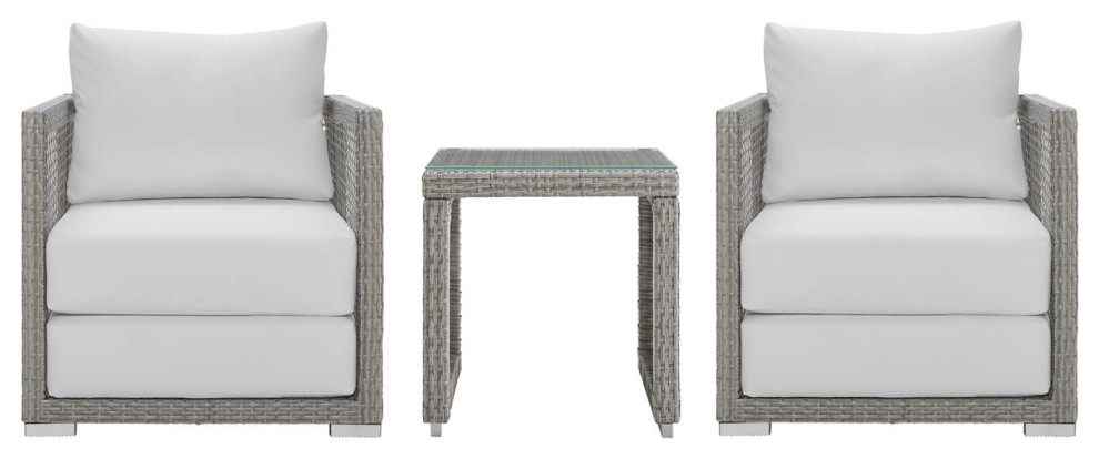 Aura 3 Piece Outdoor Patio Wicker Rattan Set   Tropical   Outdoor Lounge Sets   by Uber Bazaar  Houzz