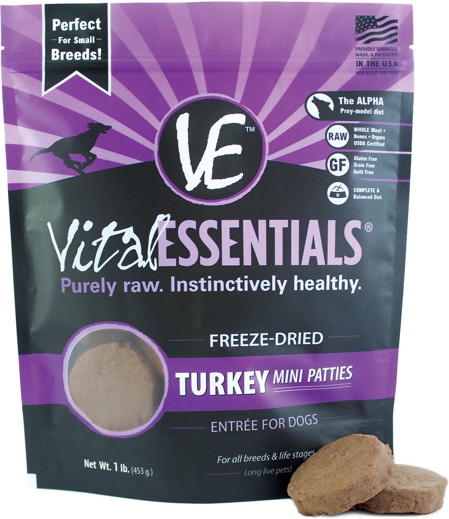 Vital Essentials Turkey Mini Patties Grain Free Freeze Dried Raw Dog F