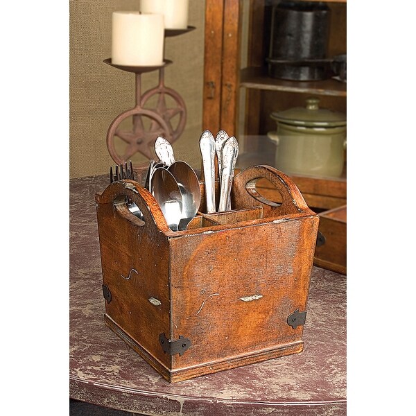 Wood Utensil Holder with 4 Compartments