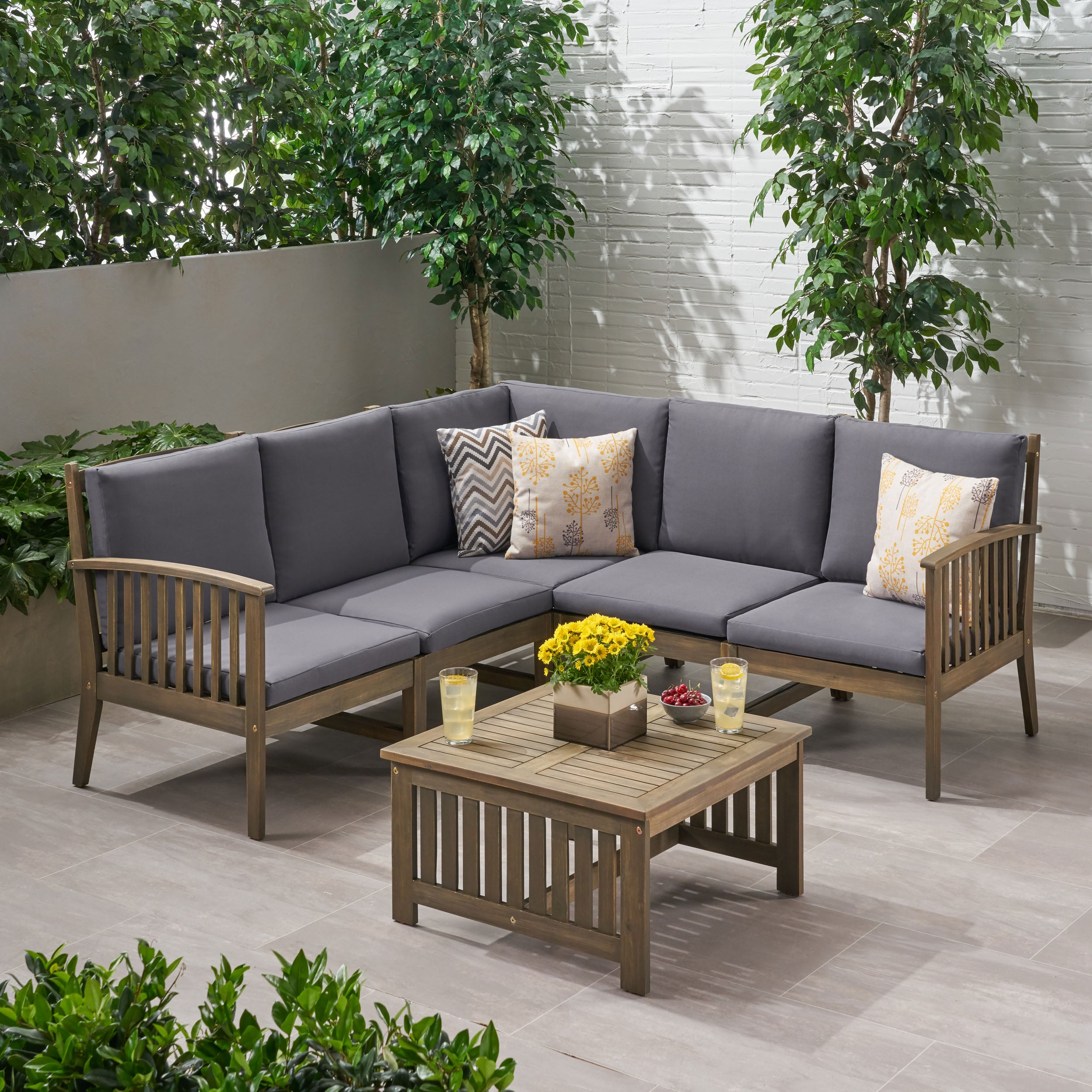 Maud Outdoor 5 Seater Acacia Wood Sofa Sectional Set