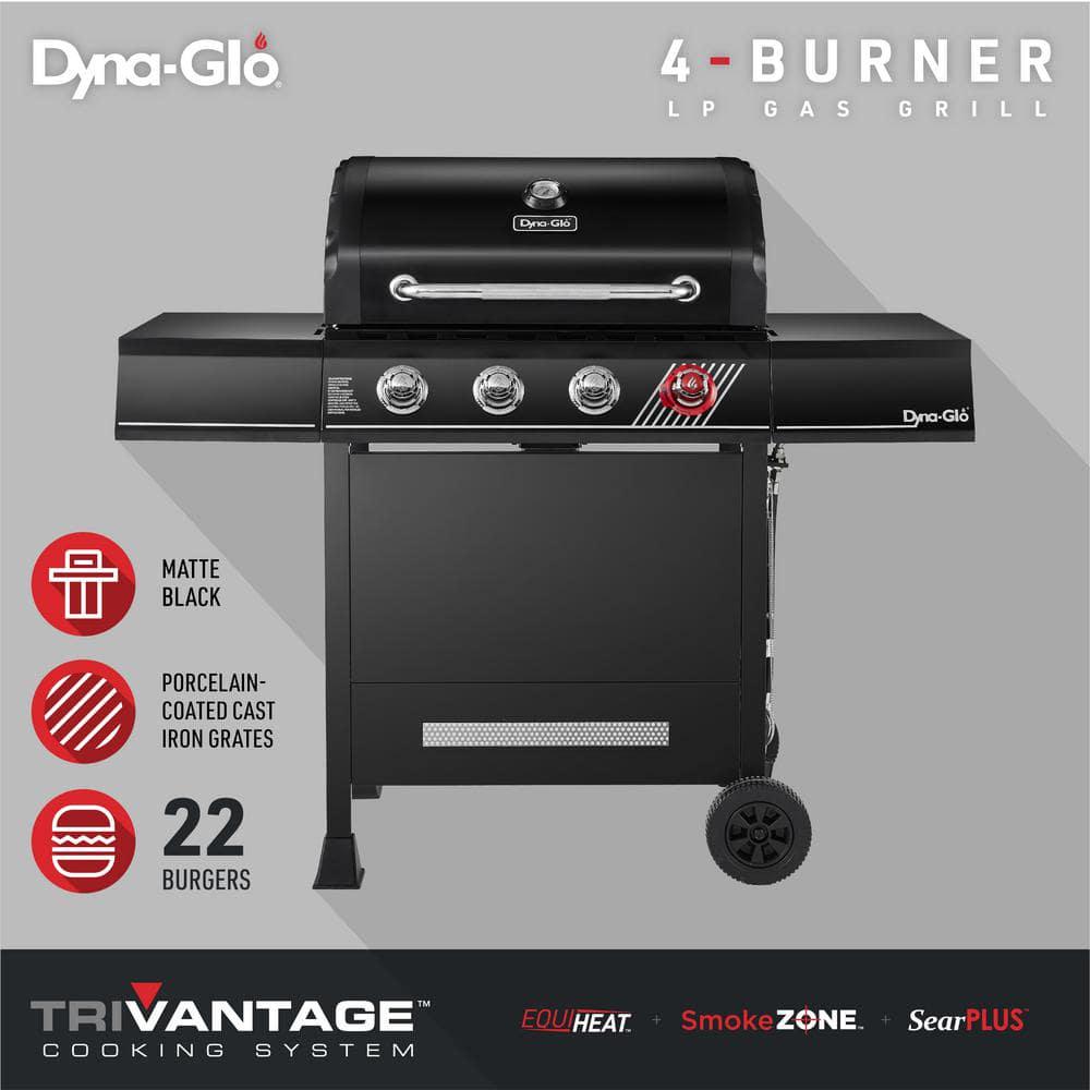 DynaGlo 4Burner Propane Gas Grill in Matte Black with TriVantage Multifunctional Cooking System