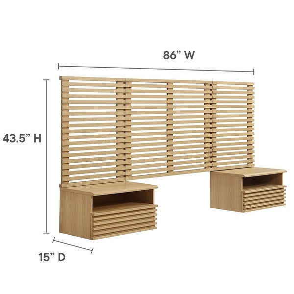 Vidalia Mid-century Modern Oak Wooden Floating Twin Size Headboard with Nightstands - - 38057181