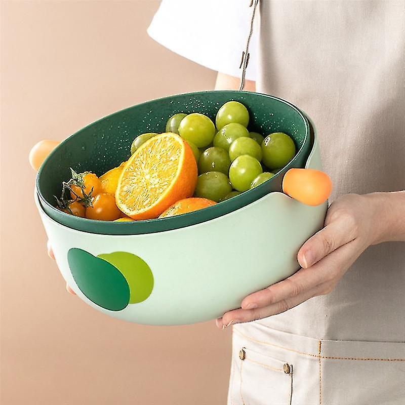 Double-layer Drain Basket With Handle Kitchen Wash Basket Wash Fruits Vegetables Filter Noodles Gre