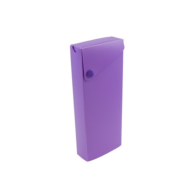 Jam Paper Plastic Sliding Pencil Case Box With Button Snap Purple 2166513300