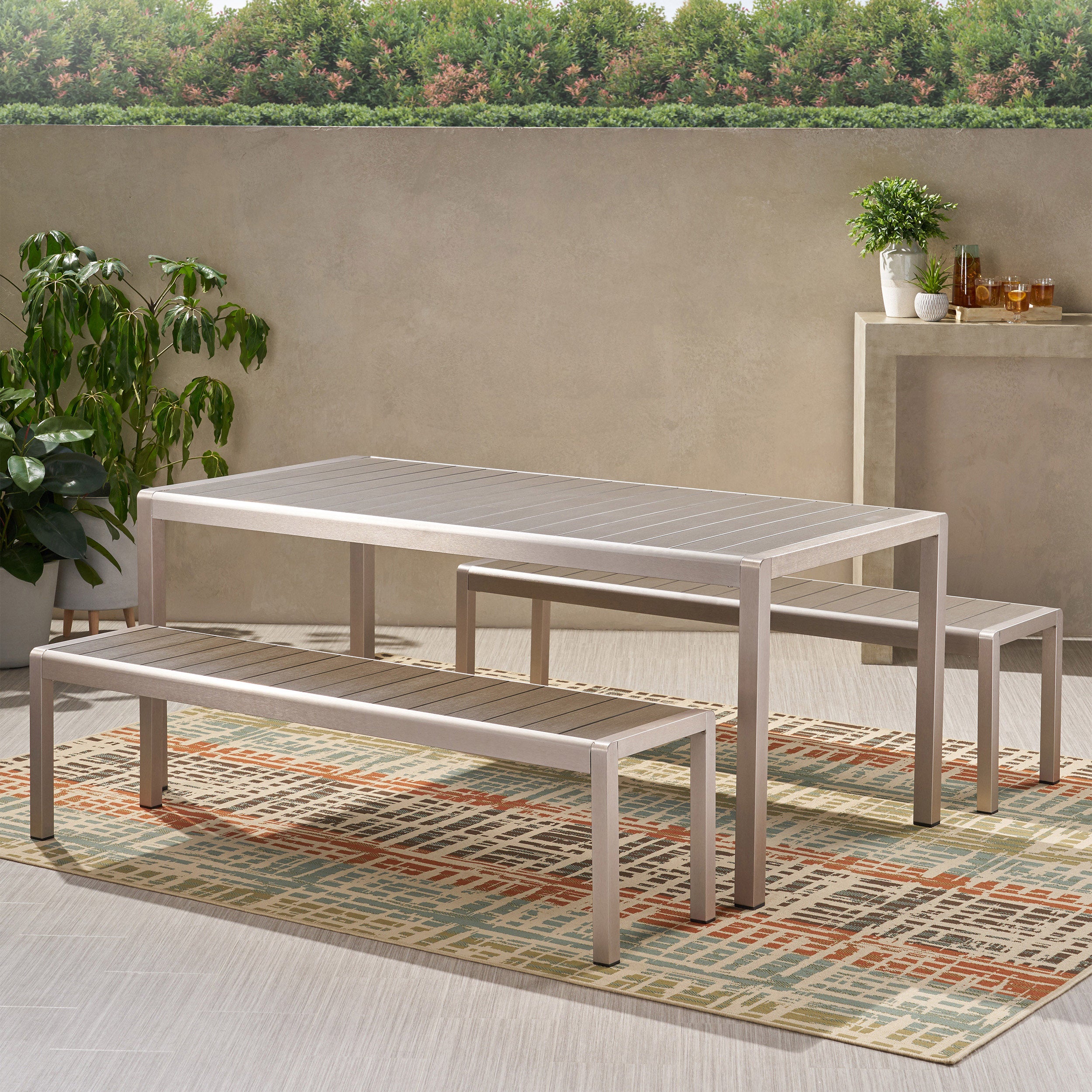 Cherie Outdoor Modern Aluminum Picnic Dining Set with Dining Benches