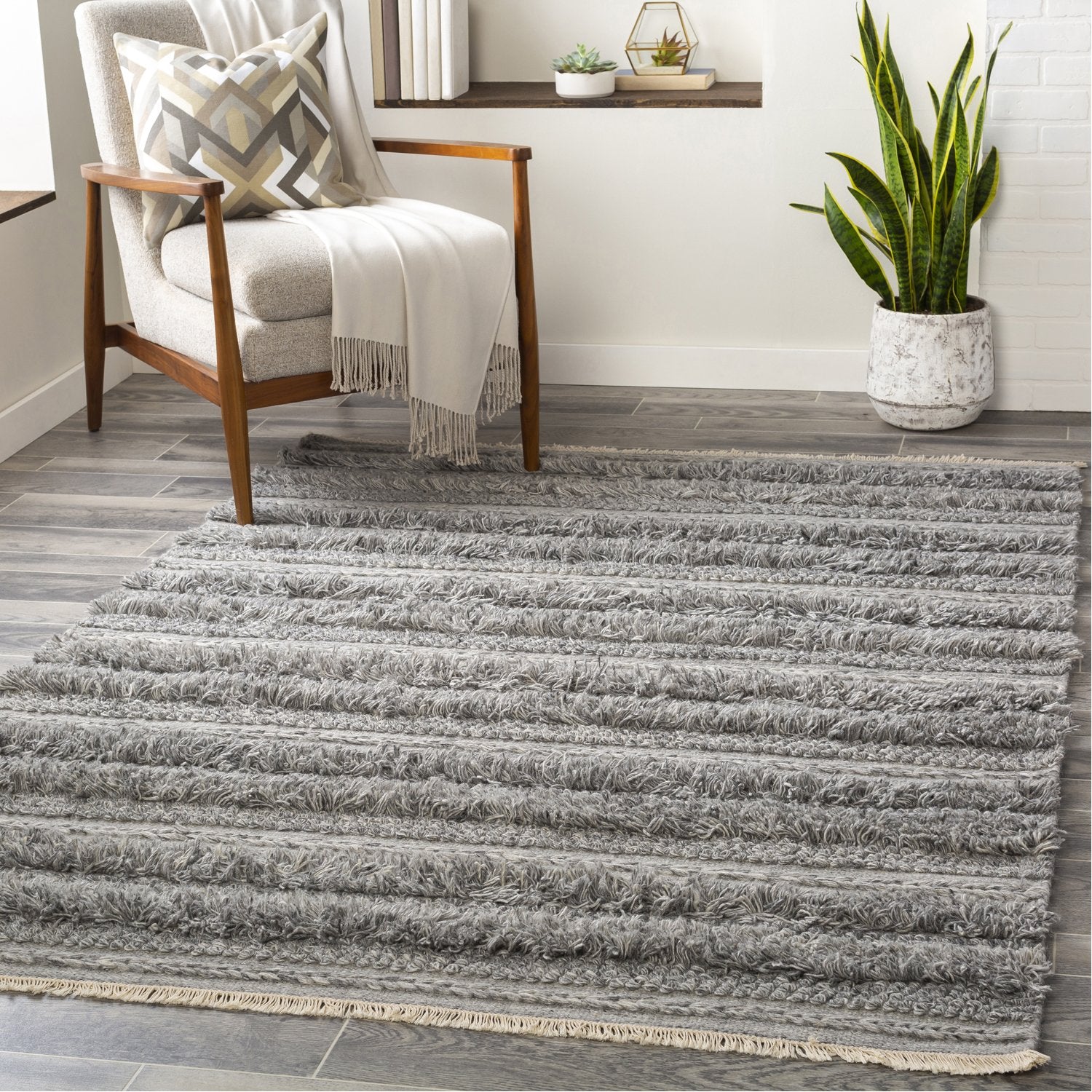 Lugano Hand Woven Rug in Medium Gray, Black, Cream