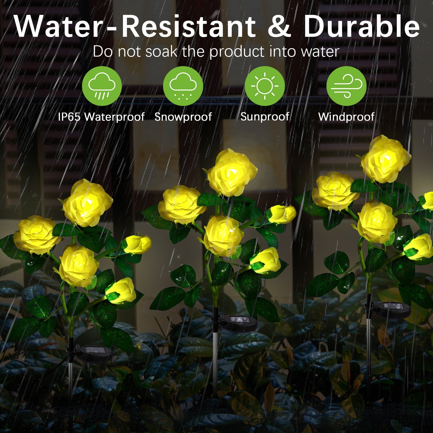 SHIKAN Solar Outdoor Lights Waterproof， Flower Stake Lights for Garden Decor， Pathway Lights for Lawn Backyard Walkway Patio Yard Decoration Landscape Lighting Auto on/off， Festival Gift Yellow Rose