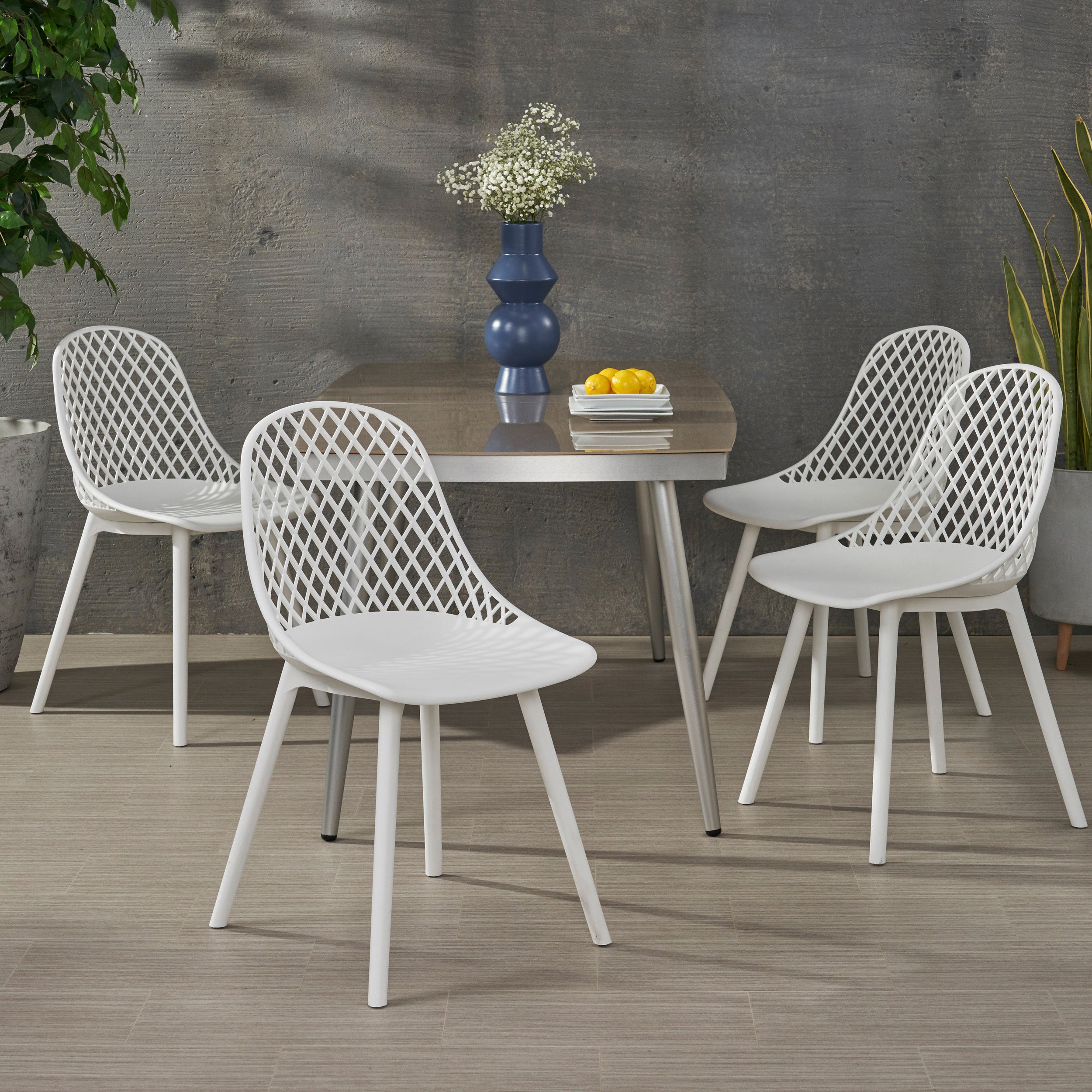 Lucy Outdoor Modern Dining Chair (Set of 4)