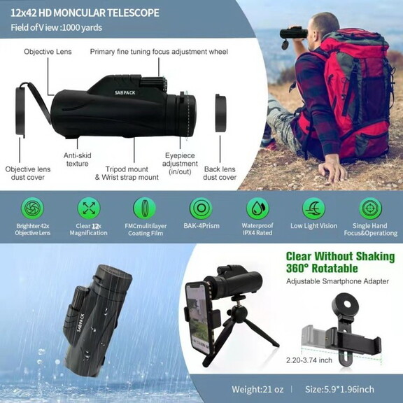 Monocular Telescope   12X42 High Power Monocular f...