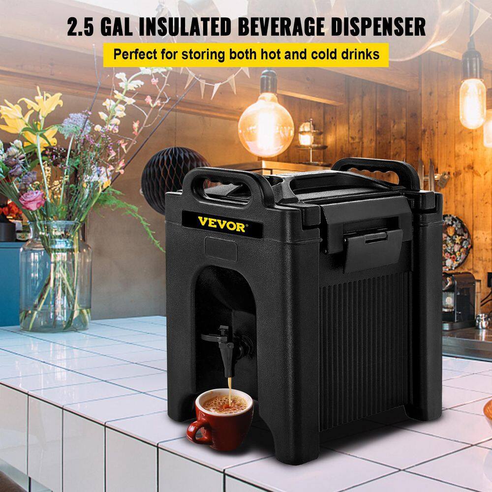 VEVOR Insulated Beverage Dispenser 2.5 Gal Beverage Server Hot and Cold Drink Dispenser Black LRYLJ25GALLON09B3V0