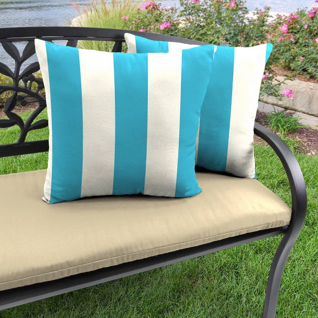 X 16 quot Outdoor Throw Pillows Washed Turquoise White Jordan Manufacturing