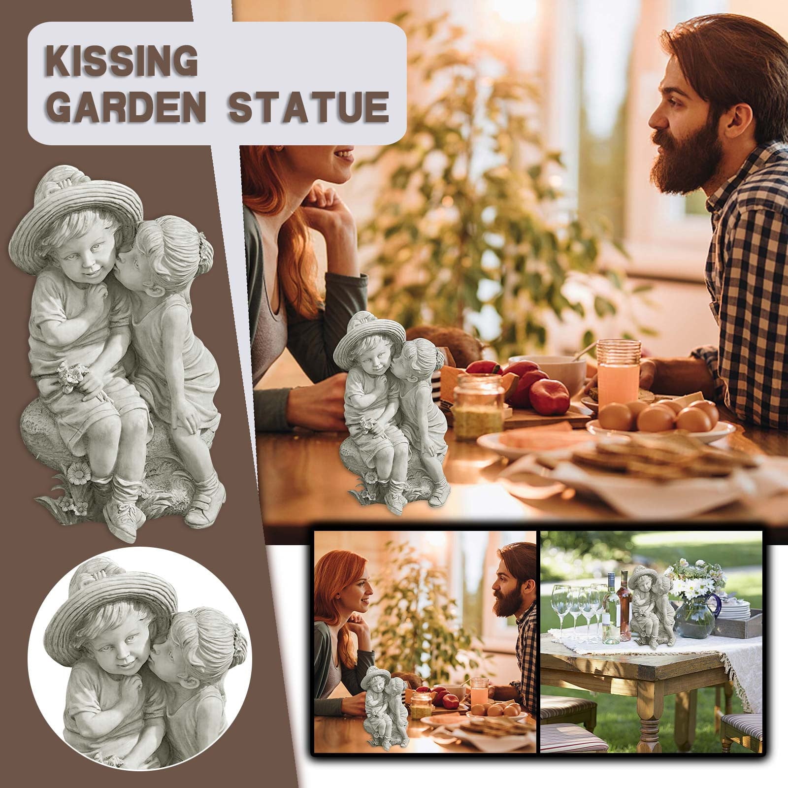 Girl Decor Statue Kissing Boy Garden Outdoor Kids Ornament Stone Effect Decoration & Hangs