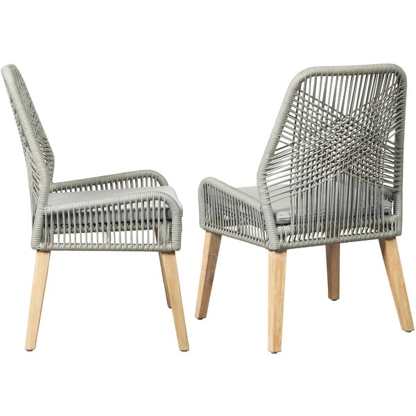 Exotic Hand Crafted Design Grey Woven Rope and Mango Wood Chairs (Set of 2)