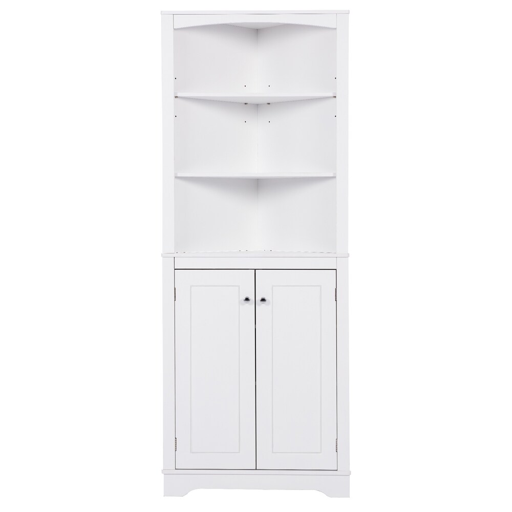 Freestanding Tall Corner Cabinet Bathroom Floor Storage Cabinet  White