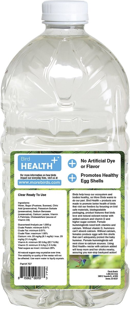 More Birds Bird Health+ Clear Ready-to-Use Nectar Hummingbird Food， 64-oz bottle