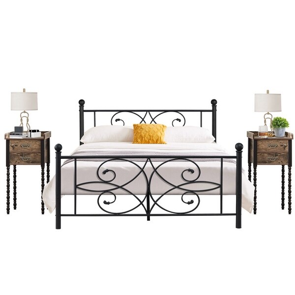 Taomika 3-pieces Bedroom Set with Metal Bed Frame and 2-Drawer Nightstands - - 35937071