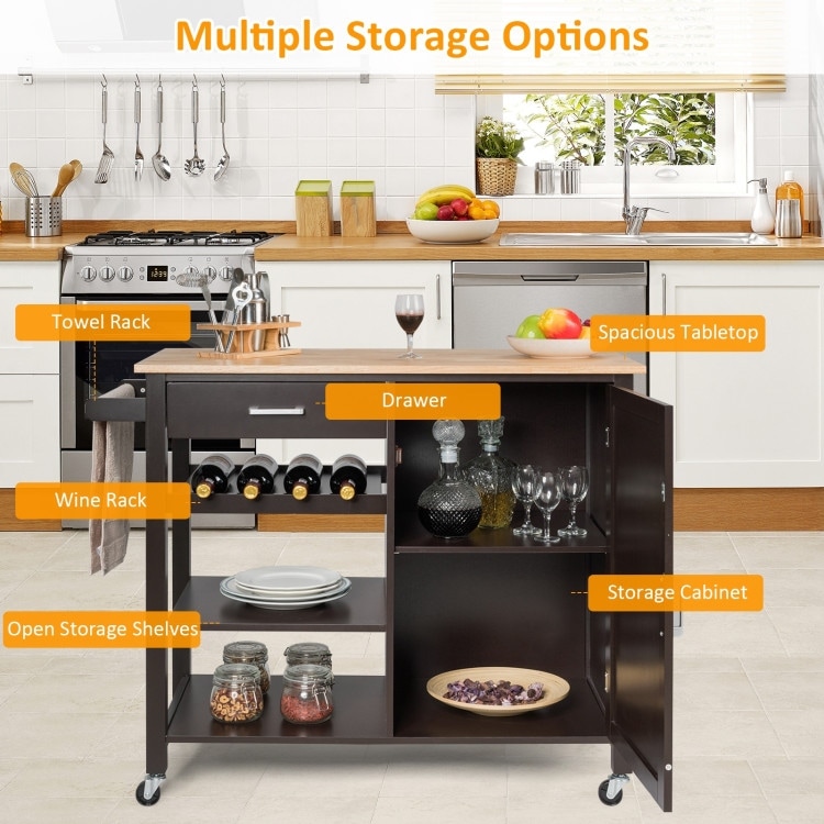 4 Tier Wood Drawer Kitchen Cart with Storage Shelf and Casters   39.5\