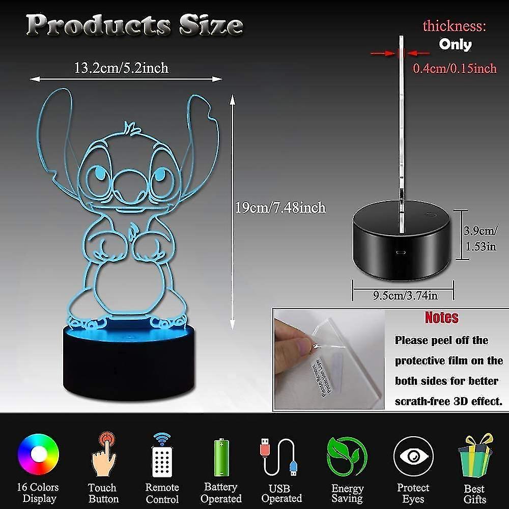 Attoe Stitch Night Light， Lilo And Stitch 3d Led Stitch Toys Intelligent Remote Control Stitch Lamp 16 Color Stitch Light For Christmas Stitch Gifts