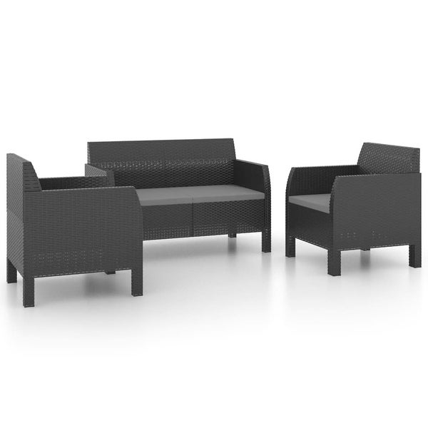 3 Piece Patio Lounge Set with Cushions PP Rattan Anthracite - Overstock - 36226285