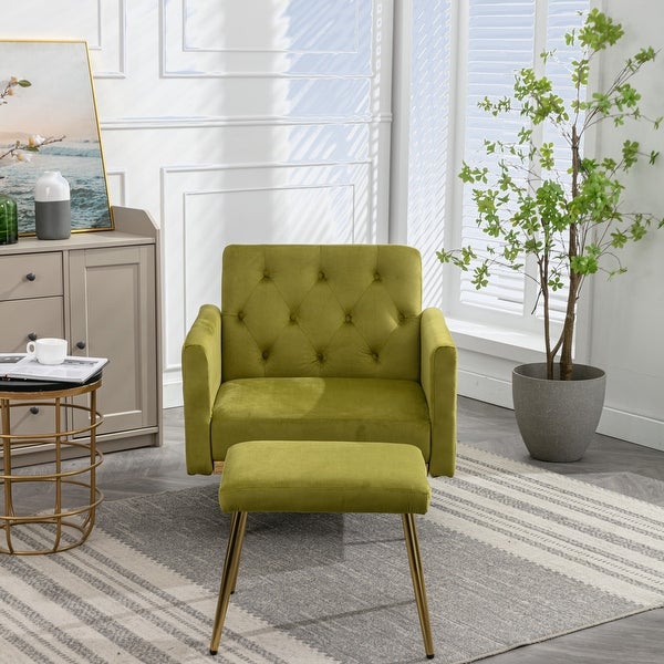 Modern Comfortable Velvet Accent Chair with Ottoman for Living Room