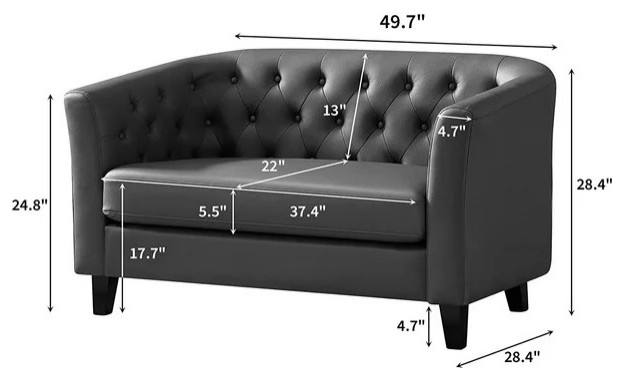 Modern Loveseat  Faux Leather Seat  ampCurved Button Tufted Backrest   Modern   Loveseats   by Declusia  Houzz