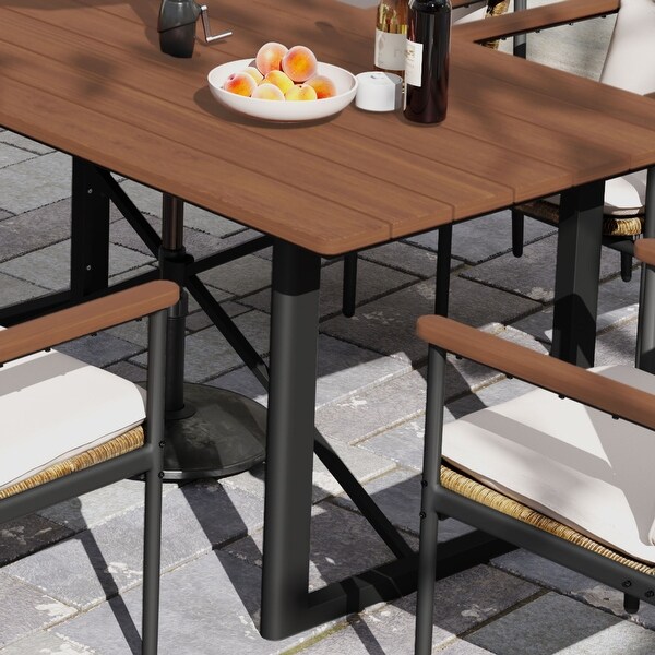 PureCane Rectangle Acacia Wood Tabletop Outdoor Dining Table with Umbrella Hole