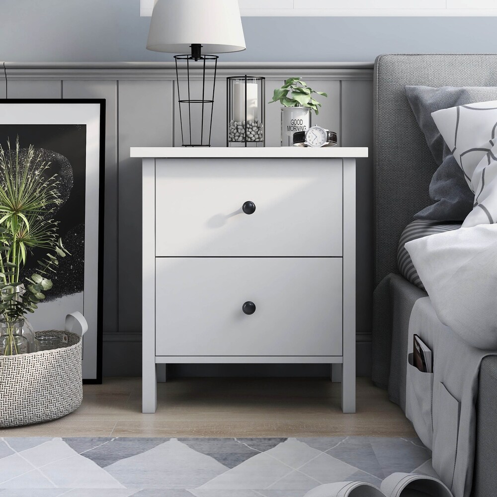 DH BASIC Transitional Neutral Finish 2 Drawer Nightstand by Denhour