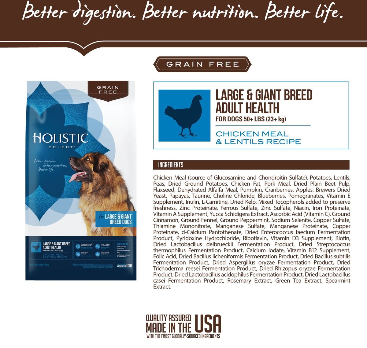 Holistic Select Large and Giant Breed Chicken Meal and Lentils Natural Grain-Free Dry Dog Food