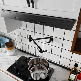 GIVING TREE Modern Wall Mount Pot Filler Faucet with Two Handle Kitchen Faucet in Matte Black DTU8046HDMB01