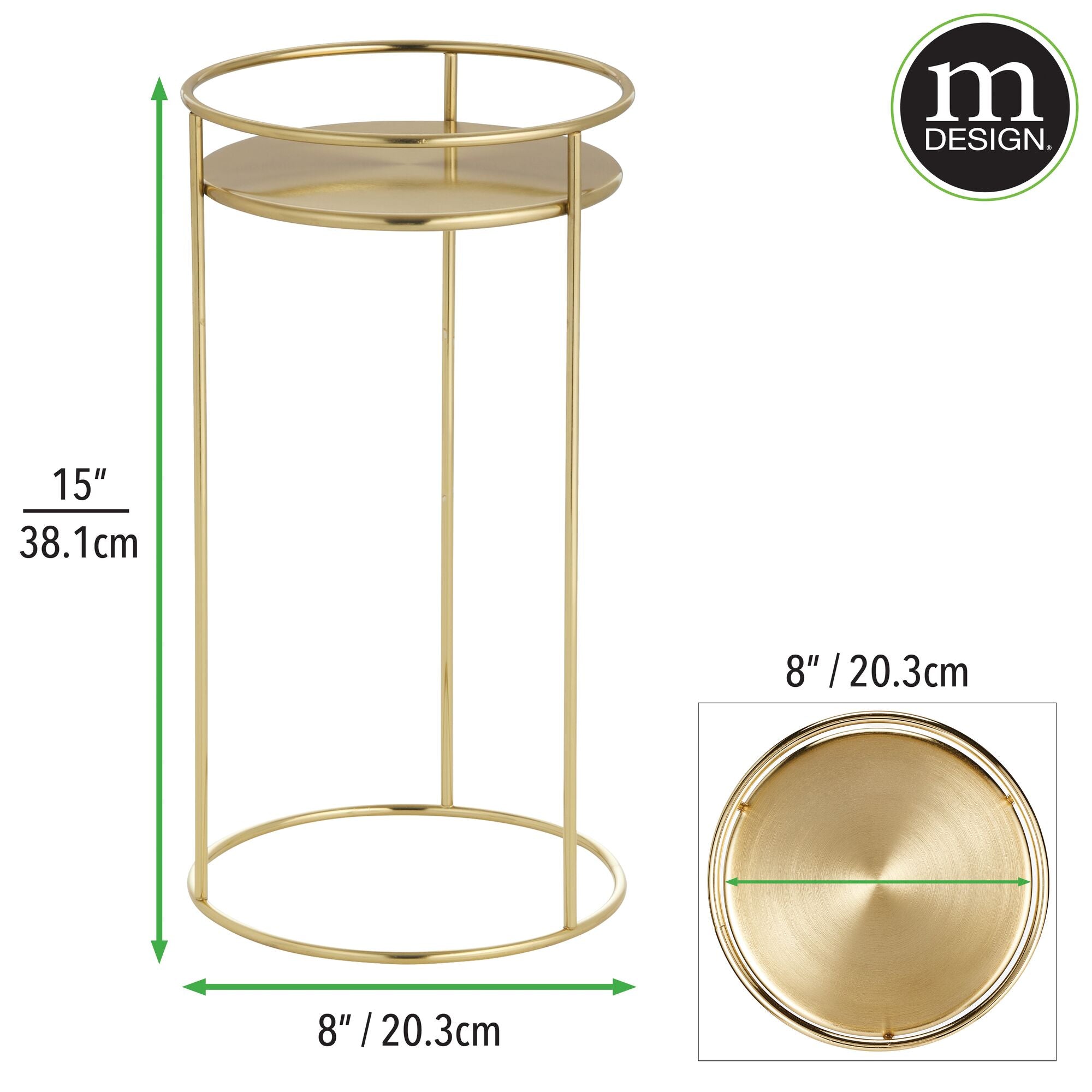 mDesign Metal 15-Inch Tall Circular Plant Stand, Planter Holder Contemporary Design Round Tray for Table, Garden; Holds Indoor/Outdoor Plants, Flower Pot - Concerto Collection - 2 Pack - Soft Brass