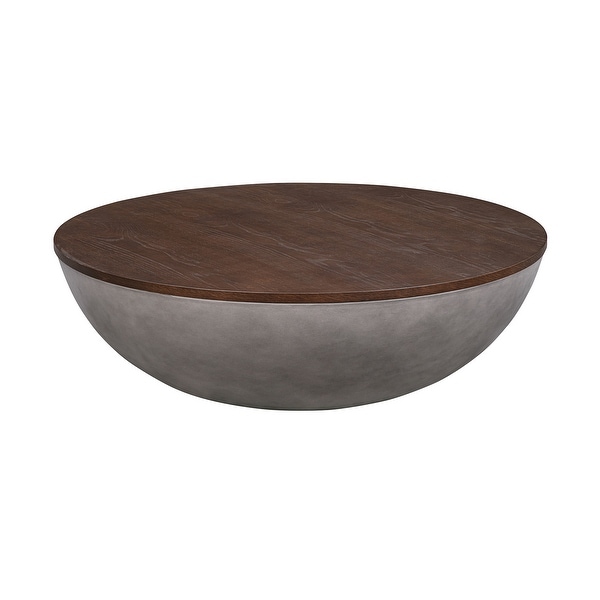 Melody Round Coffee Table in Concrete and Brushed Oak Wood