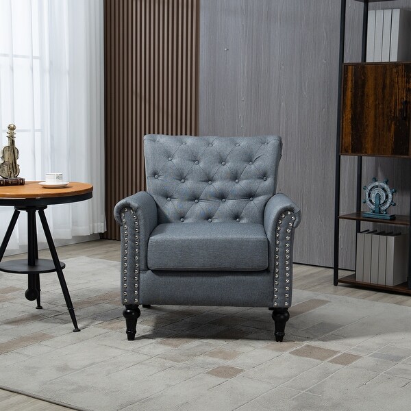 Linen Upholstered Tufted Back Accent Chair