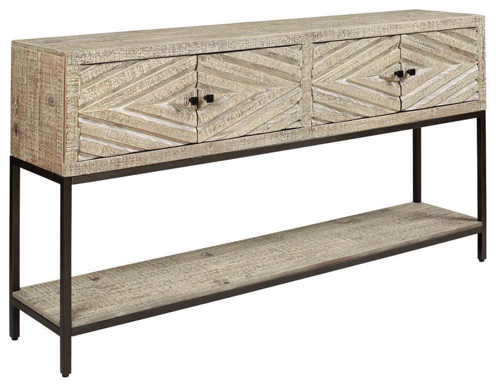 Roanley Distressed White Console Sofa Table   Industrial   Console Tables   by Ashley Furniture Industries  Houzz