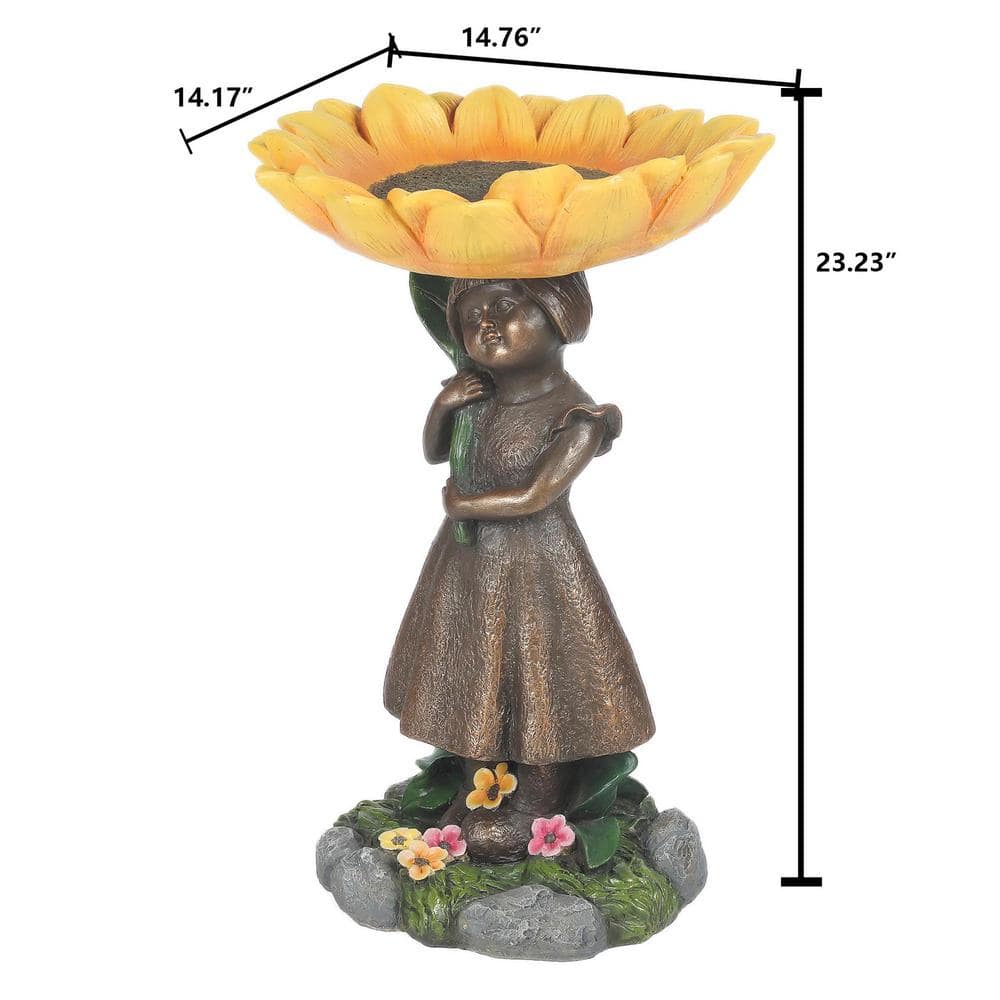 Luxen Home Resin Sunflower Girl Bird Bath WHP1297