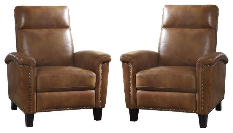 Home Square 2 Piece Faux Leather Press Back Recliner Set in Brown   Transitional   Recliner Chairs   by Homesquare  Houzz