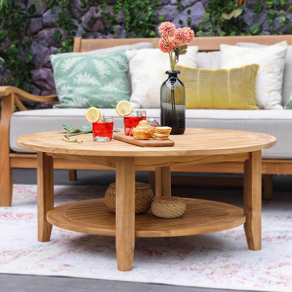 Cambridge Casual Heaton Natural Teak Round Wood Outdoor Coffee Table