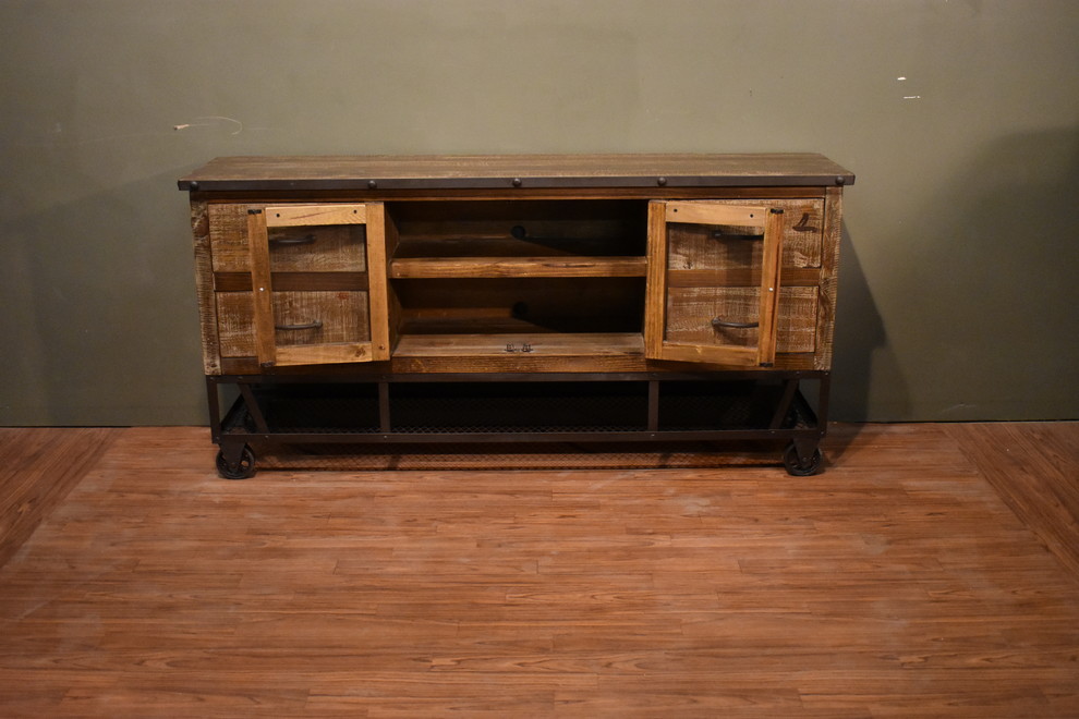 Addison Rustic Industrial Style 65 quotTV Stand   Industrial   Entertainment Centers And Tv Stands   by Crafters and Weavers  Houzz