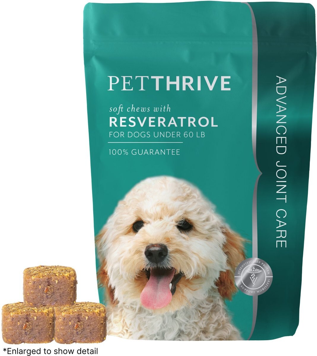 Petthrive Soft Chews w/Resveratrol for Dogs Under 60-lb， 12-oz bag