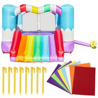 JOYIN 138L Multicolored Vinyl Rainbow Inflatable Jumper Bounce House wSlide  Heavy-Duty Blower Play House For Kids Parties 70002