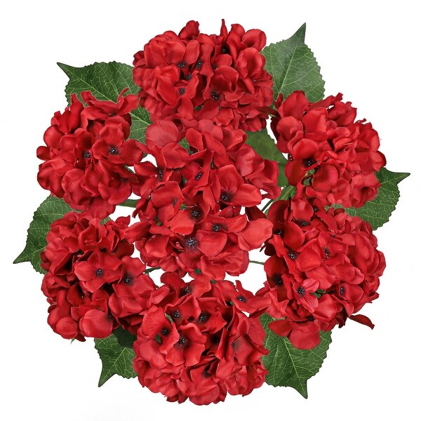 Set of 2 Deluxe Red Artificial Hydrangea Flower Stem Bush Bouquet 20in