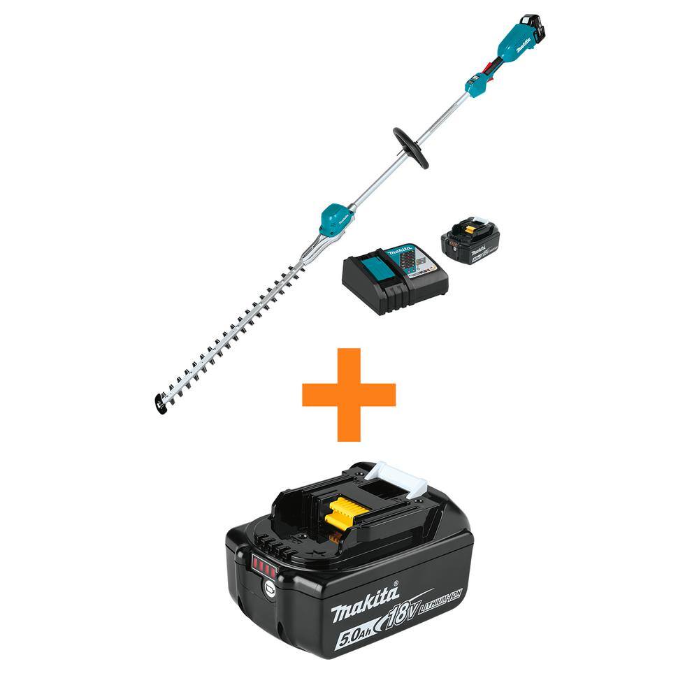 Makita 18V LXT Brushless 24 in. Pole Hedge Trimmer Kit (5.0 Ah) with bonus 18V LXT Lithium-Ion High Capacity Battery Pack 5.0Ah XNU02T-BL1850B