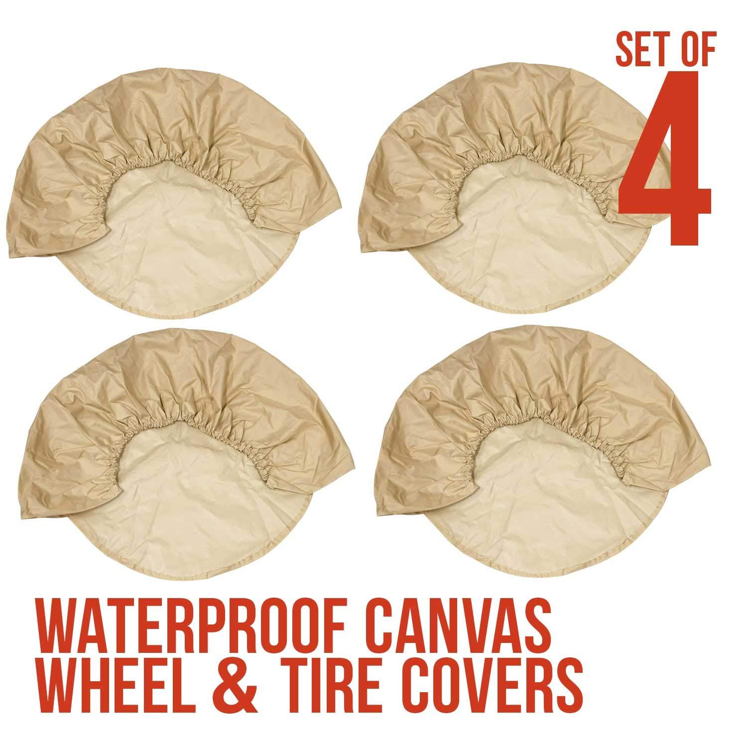 TCP Global Set of 4 Oxford Waterproof Canvas Wheel Tire Covers for RV Auto Truck Car Camper Trailer 27andquot;-29andquot; Diameter 27andquot;-29andquot; Small Size