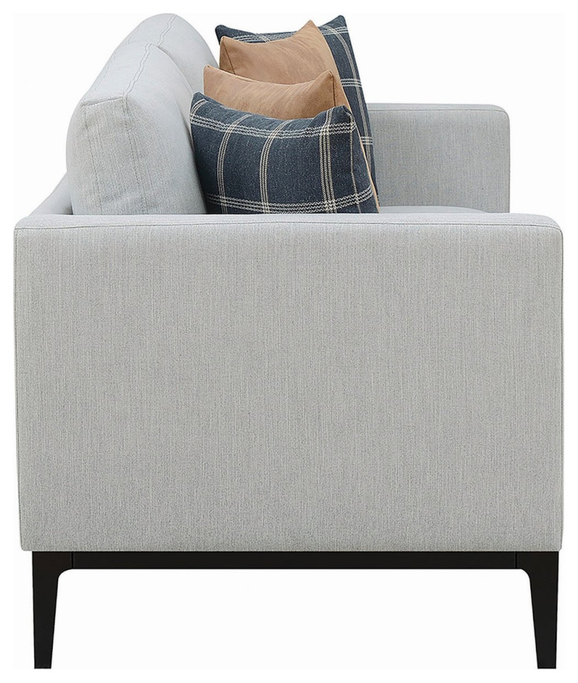 Modern Sofa  Black Feet  ampCushioned Light Grey Polyester Seat With Track Arms   Transitional   Sofas   by Decorn  Houzz